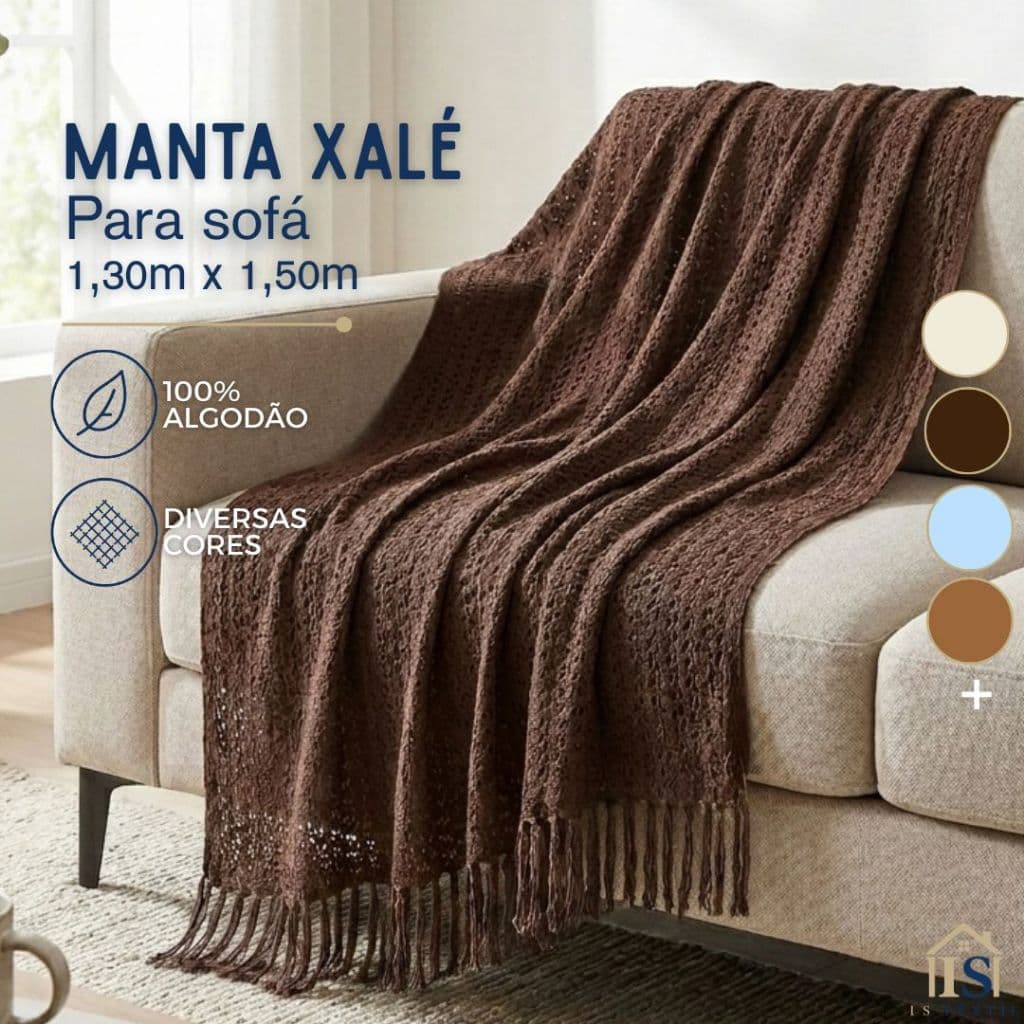 Manta Xalé Para Sofá 100% Algodão 1,30m x 1,50m Premium Toque Macio