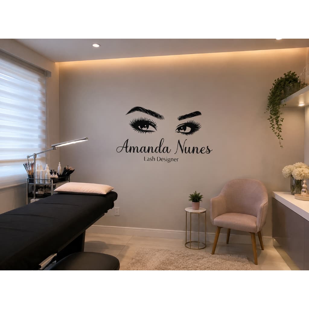💇‍♀️Adesivo de Parede Personalizado com sua Logo | 💅 Salão de Beleza, Sobrancelhas, Cílios, Depiladora💖