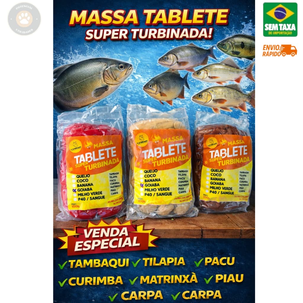 Massa Tablete Super Turbinada Lambari 200g Pesca Tambaqui Tilápia Pacu Carpa P40