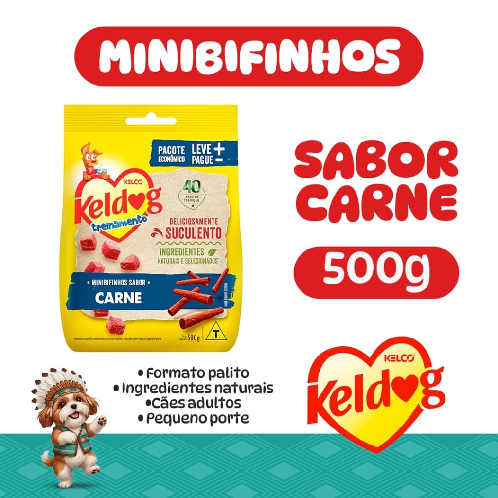 Minibifinho Mini Bifinho Petisco Cães Sabor Carne Todas Raças Keldog Treinamento Pequeno Porte
