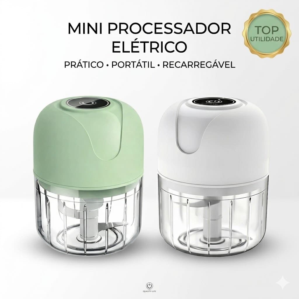 Mini Processador Elétrico Alimentos Triturador Alho Carne Legumes USB Recarregável Portátil 250ml