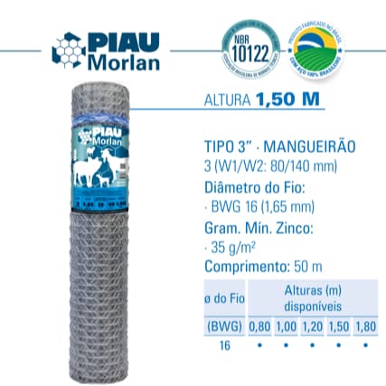 Tela Piau Morlan Mangueirão 3x16x1,50m 50m