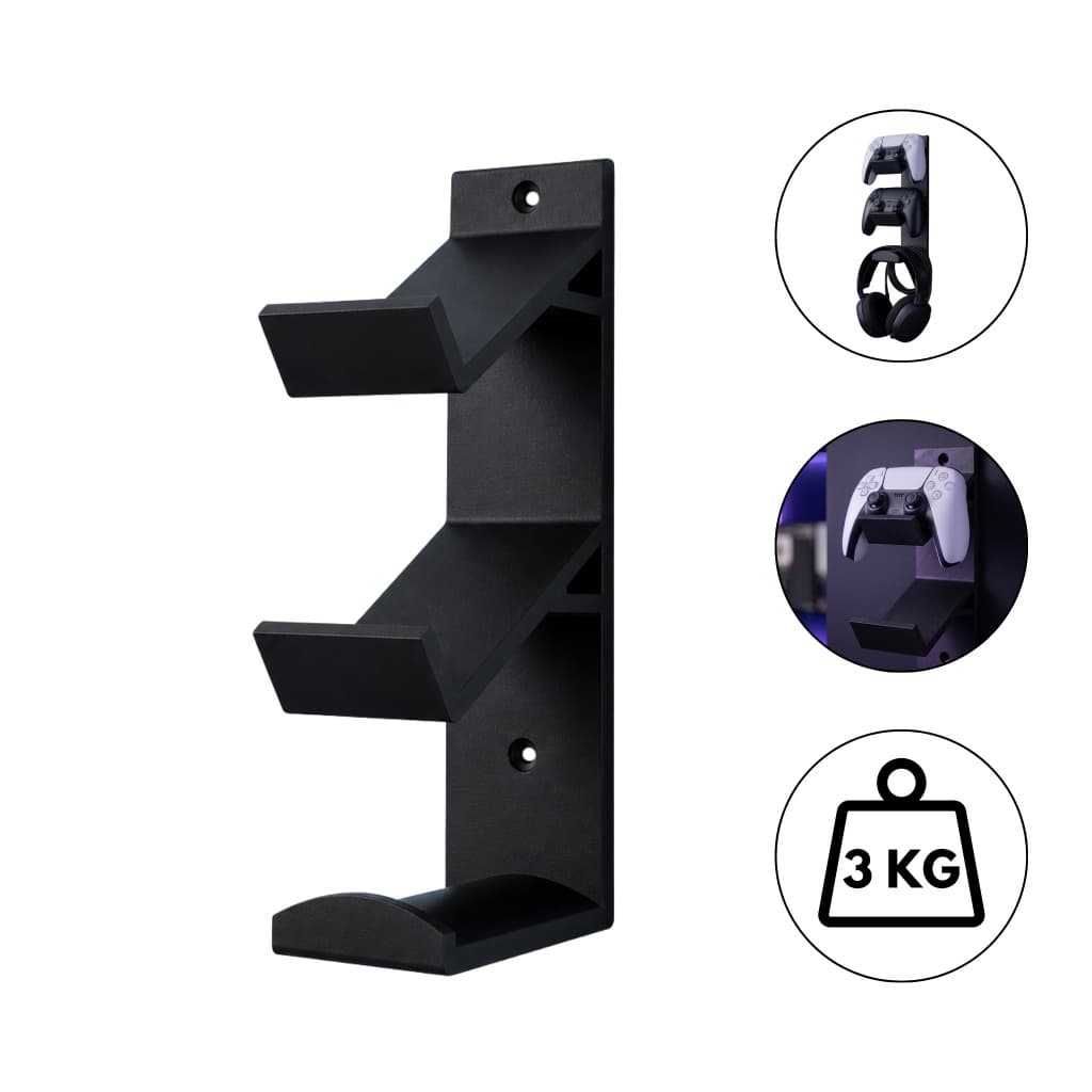 Suporte de Parede Gamer 2 Controles + Headset PS5 PS4 PS3 Xbox DualSense Universal Suporta Até 3kg