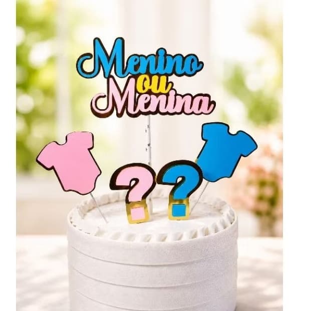 Topo de Bolo Chá Revelação Menino ou Menina | chá de bebê | Decoração Festa Bebê