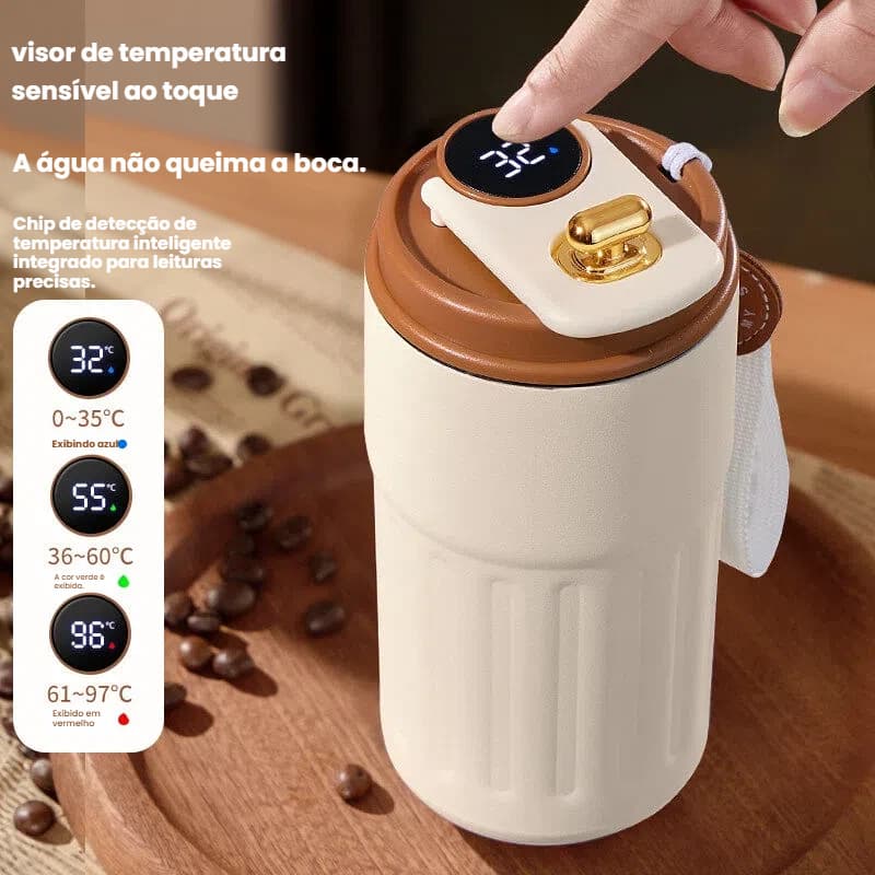 Copo Térmico 450ml Para Café Com Visor Digital Tampa Antivazamento