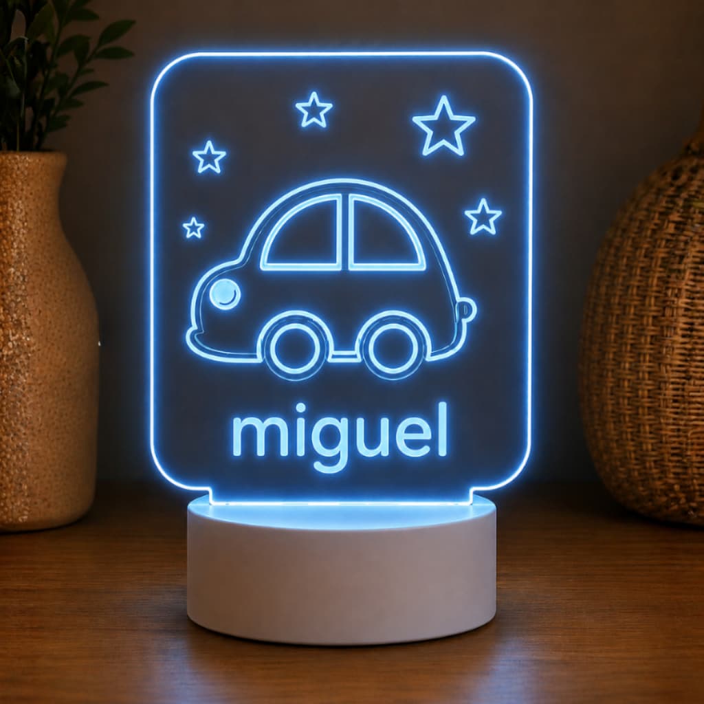 Luminária Personalizada Led 3D De Acrílico Carrinho Para Decoração de Quarto