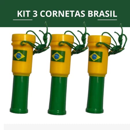 Kit com 3 Cornetas Brasil – Buzina para Torcida, Festa e Eventos