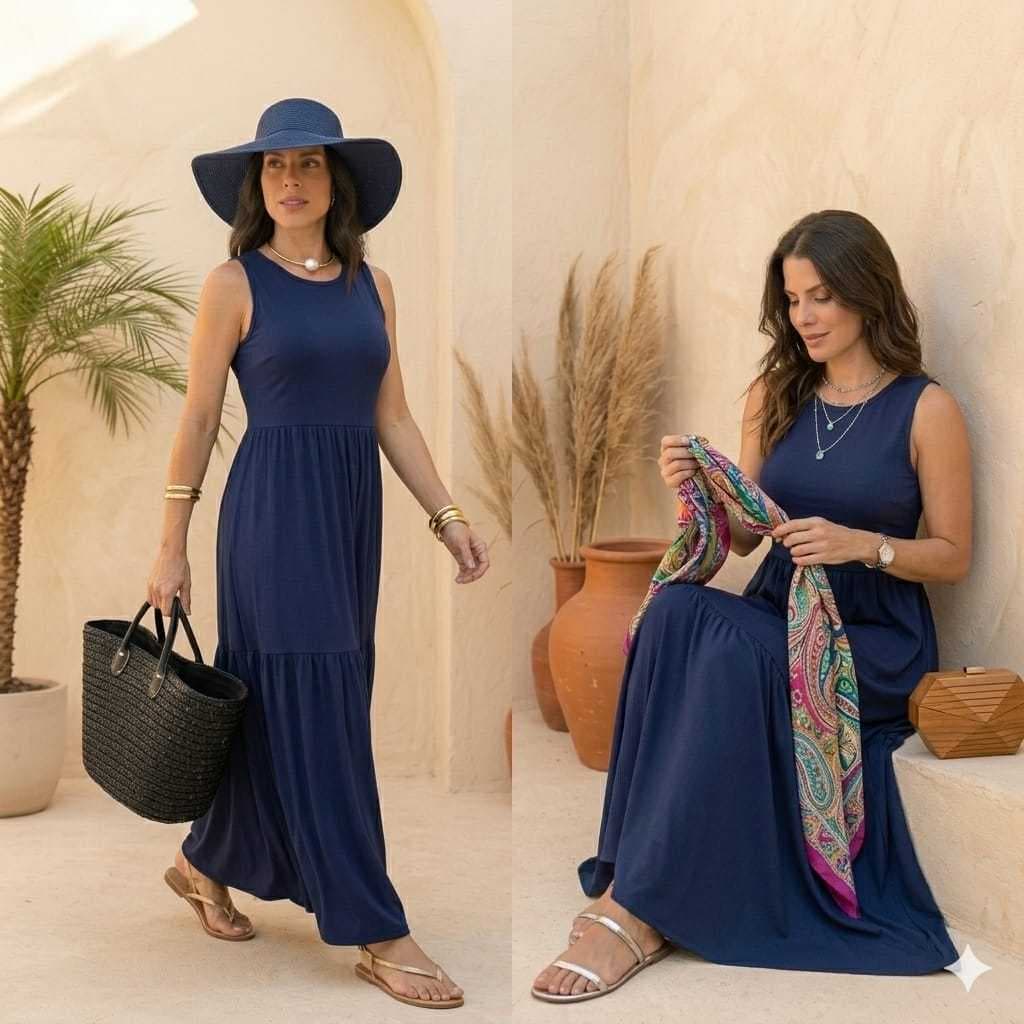 Vestido Longo Feminino  Romântico Soltinho Look Dia a Dia 502