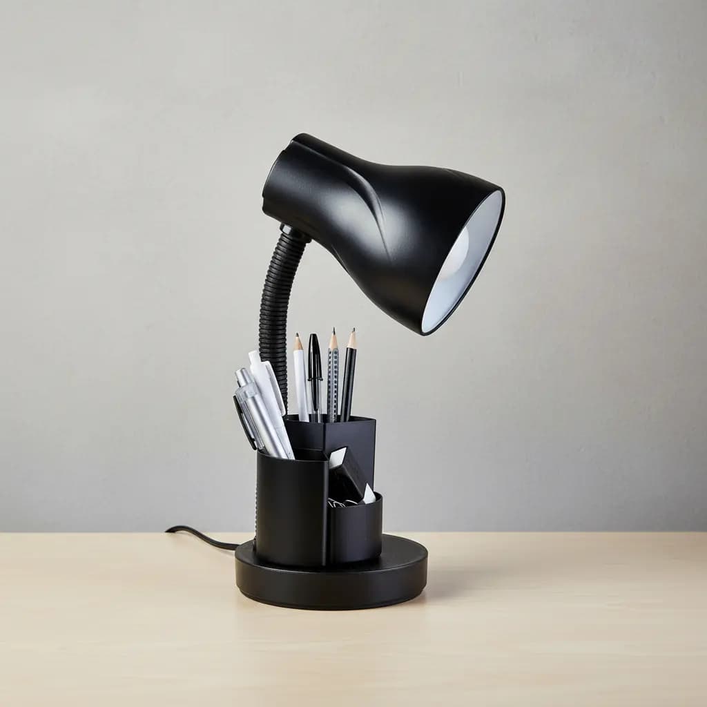 Luminária Abajur de Mesa Escrivaninha Luz Direcionável Escritório Estudo Spiralle Porta Lápis Caneta