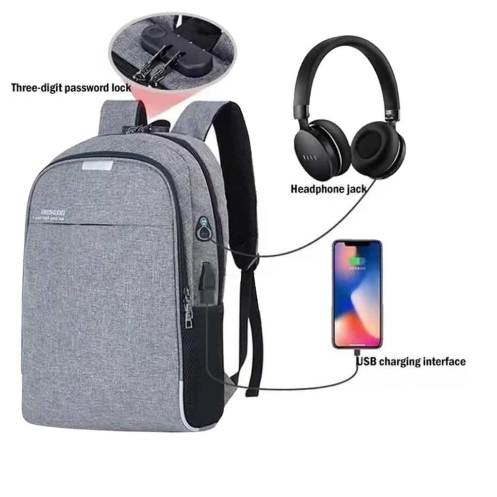 Mochila Notebook Anti Furto E Anti-roupo Com Cadeado E Entrada Fone De Ouvido E USB