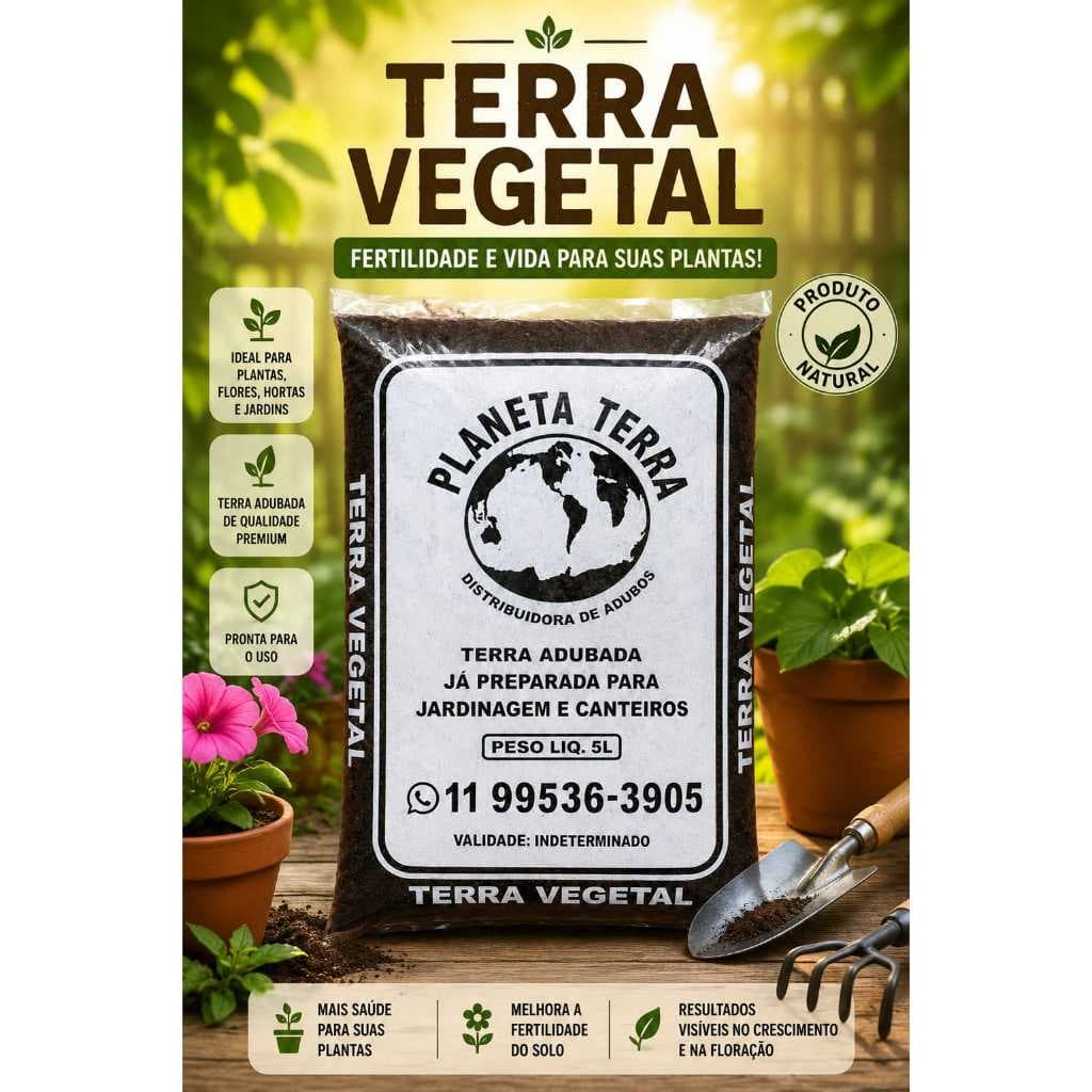Terra Vegetal Adubada ideal para jardinagem 4kg
