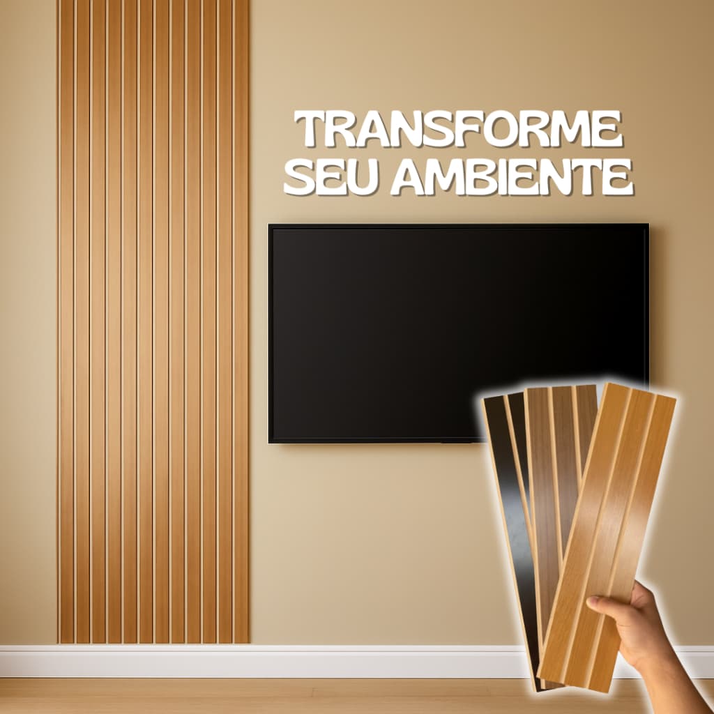 Kit 25 À 100 Placas Ripadas Revestimentos Painel Decorativo Madeira MDF Premium 45x10 Sala Tv Quarto