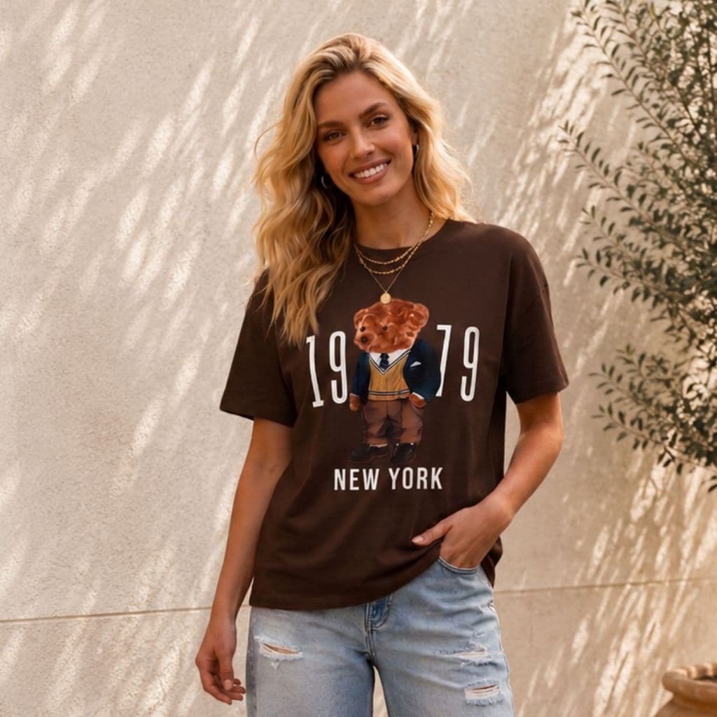 Blusa Feminina T-Shirt URSO 1979 Algodão Pura Conforto e Qualidade para seu Look Casual