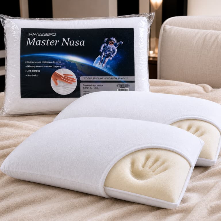 TRAVESSEIRO NASA MASTER  01 PEÇA VISCOELASTICO REFRESCANTE MACIO ANTIALERGICO 10cm ALT