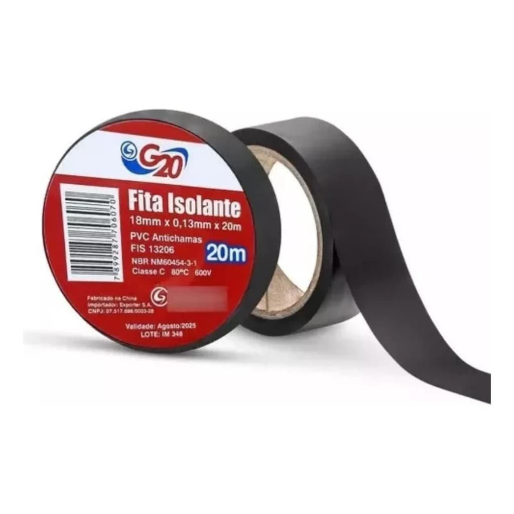 Fita Isolante Antichamas 20m PVC Preto 90°c