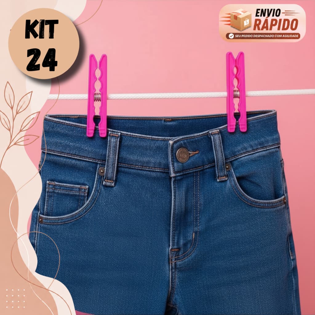 Kit 24 Prendedores De Roupas Helsim 25x18mm Para Edredom Lençol Roupas Pesadas Lavanderia Casa