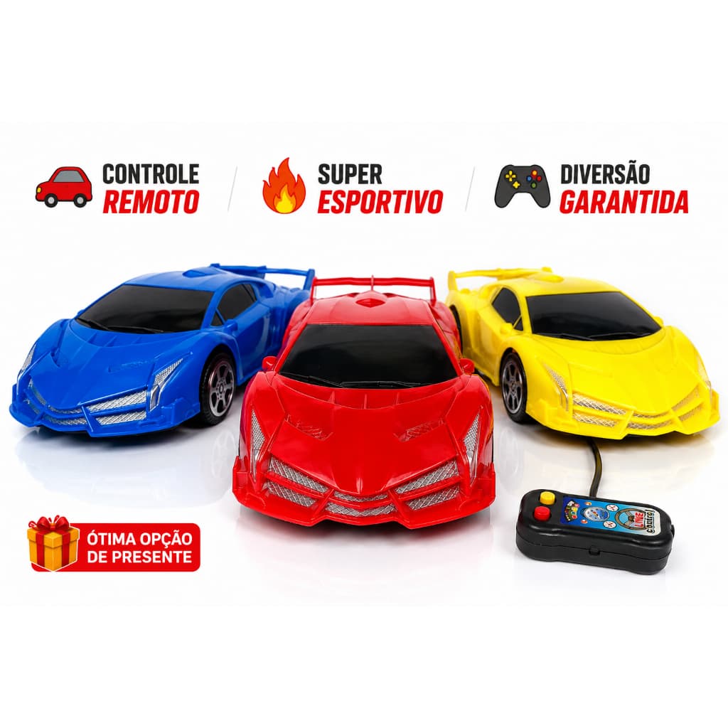 Carrinho de Controle Remoto com Fio | Carro Infantil Esportivo Colorido | Brinquedo Criança