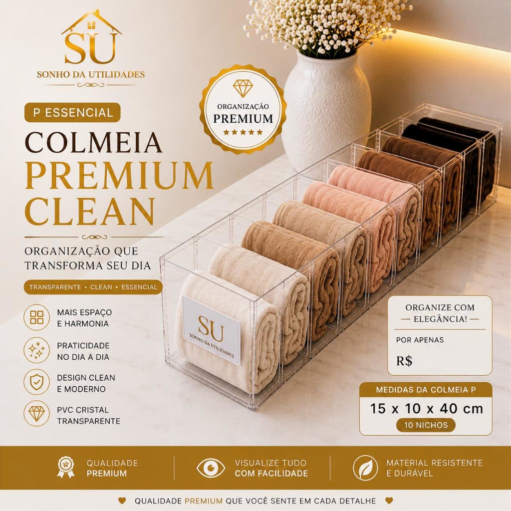 Colmeia Premium Clean P Especial Transparente PVC Cristal Luxo 10 Nichos 15x10x40