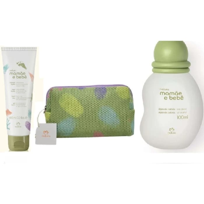 Kit 3 em 1 Natura Mamãe e Bebê Sabonete Liquido, Água de Colônia e Necessaire