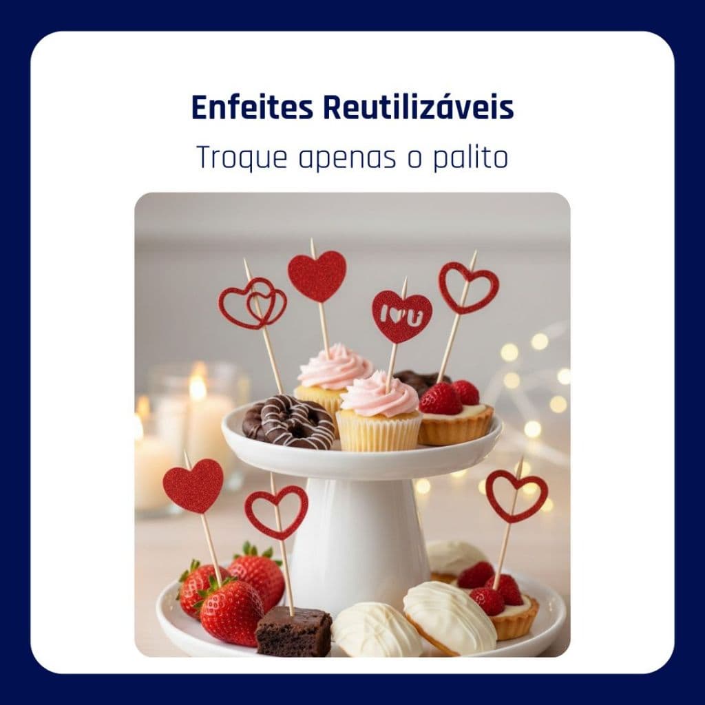 Palitos Decorativos para Fondue, Frutas, Doces e Sobremesas • Tema Amor • Kit 10 Unidades