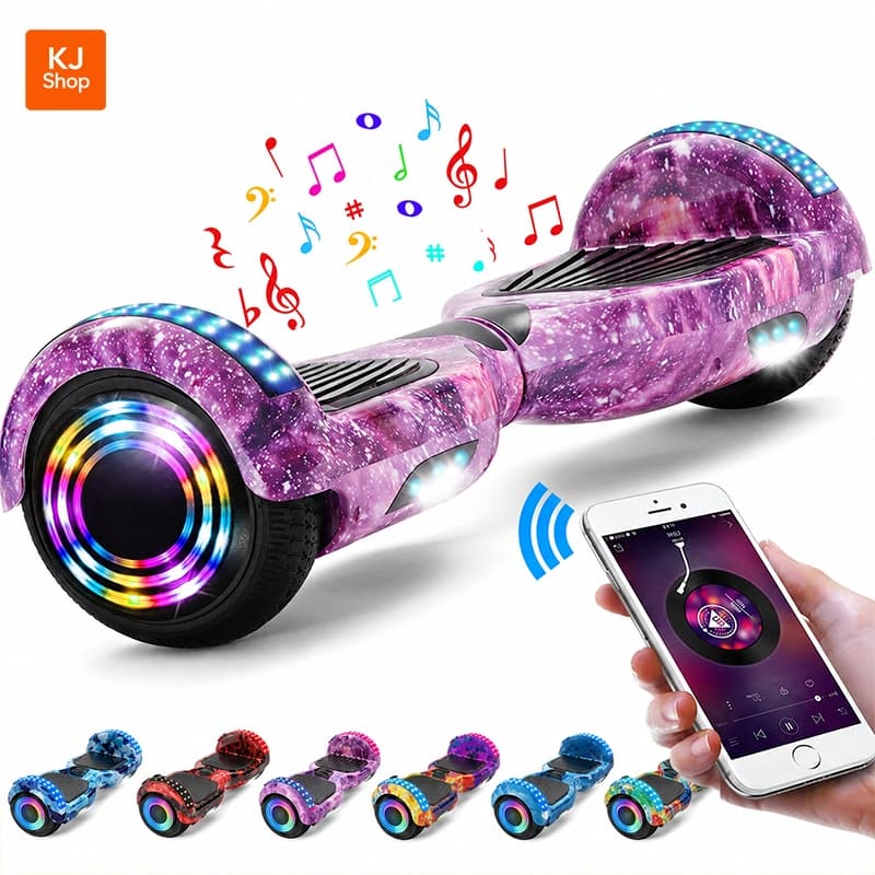 Hoverboard LED Infantil 6,5/8" com Música Bluetooth Iluminação e Motor de 600W Brinquedos de Menino Patinete Eletrico