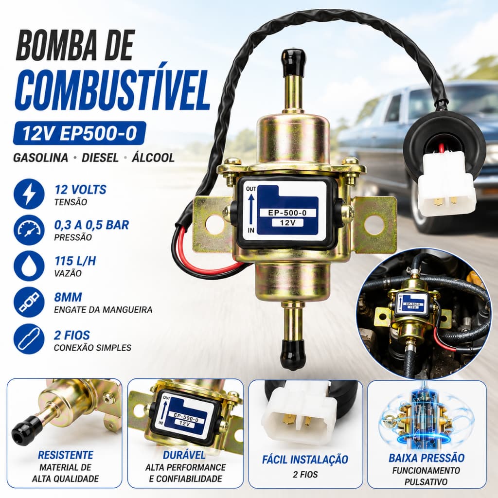 12V Bomba Combustível Gasolina Diesel Álcool Baixa Pressão - EP500-0