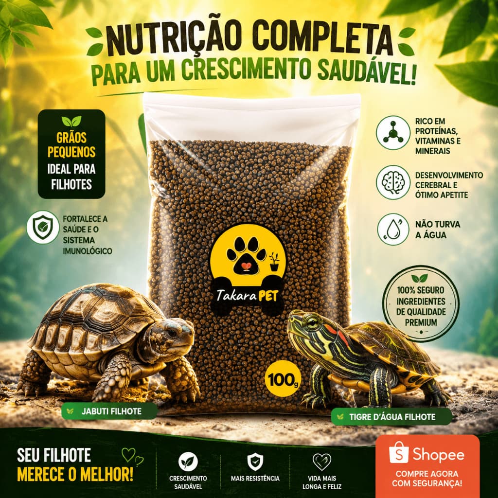 Ração Para Jabuti e Tigre D’Água Filhote 100g Alta Aceitação Flutua na Água Premium répteis aquáticos e Terrestre