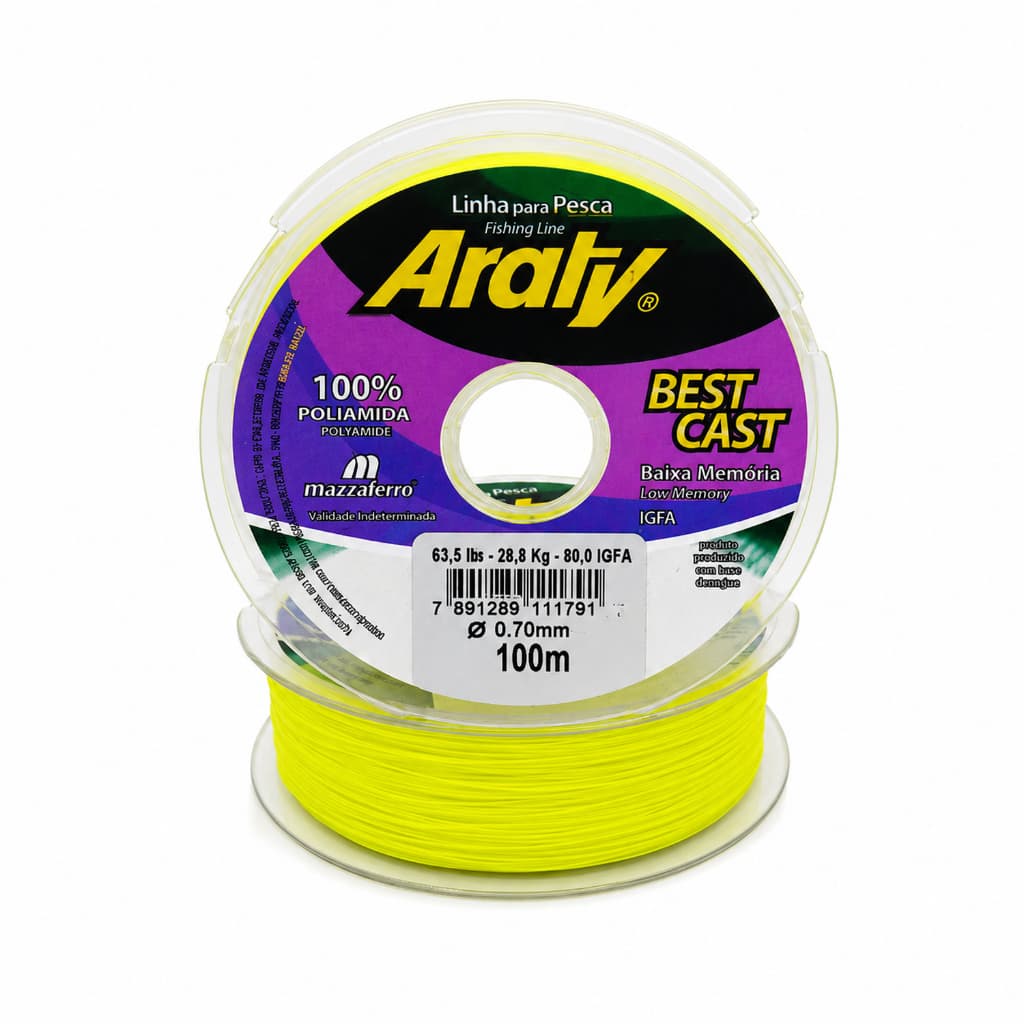 Linha De Pesca Esportiva 0,70mm Araty Best Cast 28,8 Kg 100m Linha Mazzaferro Premium