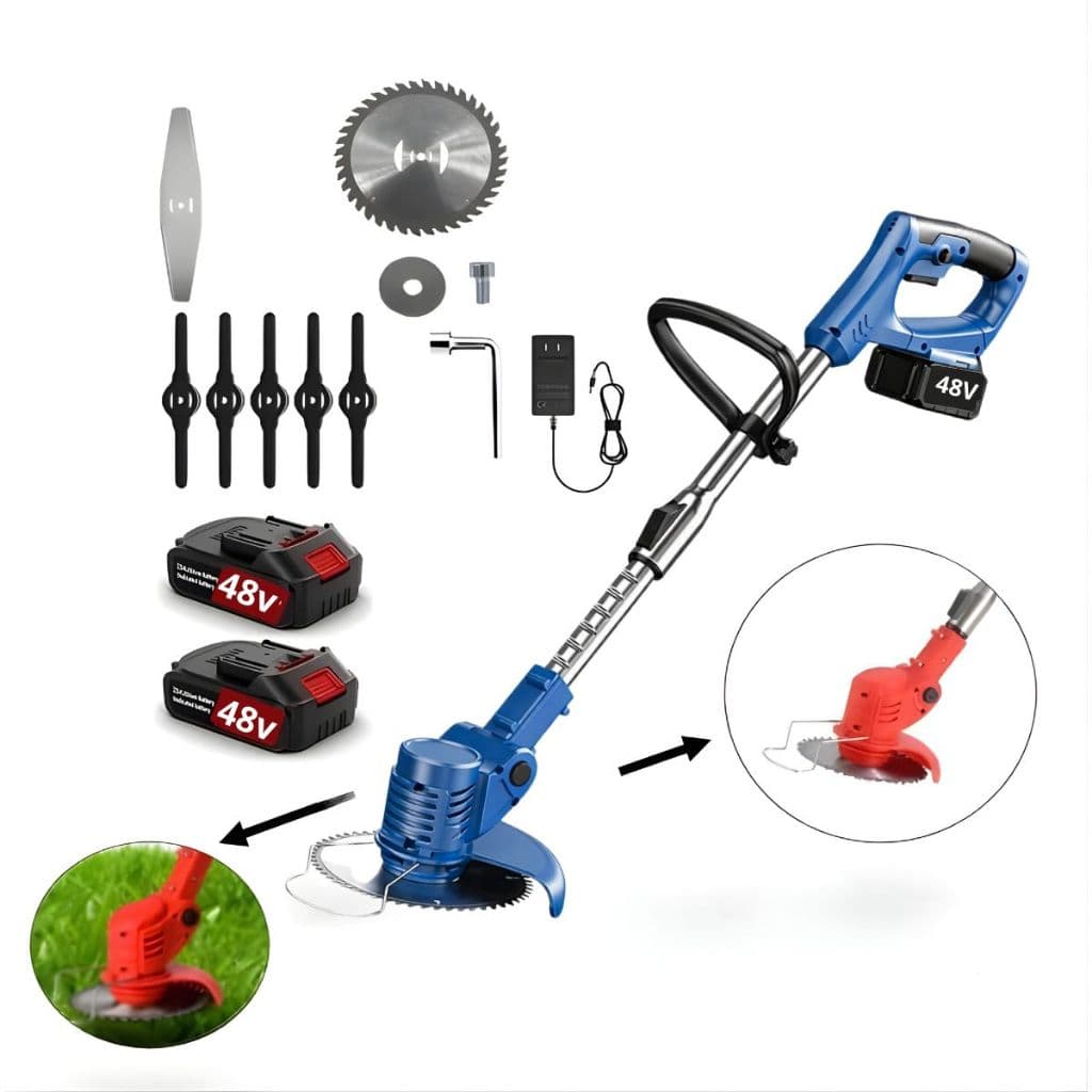 Kit Completo Cortador Potente Aparador De Grama Roçadeira Elétrica Portátil 48v 2 Baterias Prático