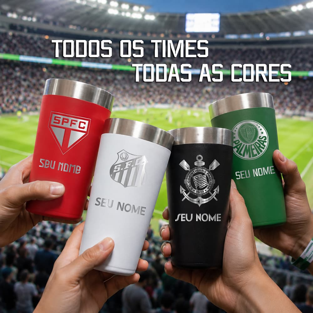 Copo Térmico Personalizado Times + Nome 473ml com Tampa e Abridor de Garrafas Alta Qualidade