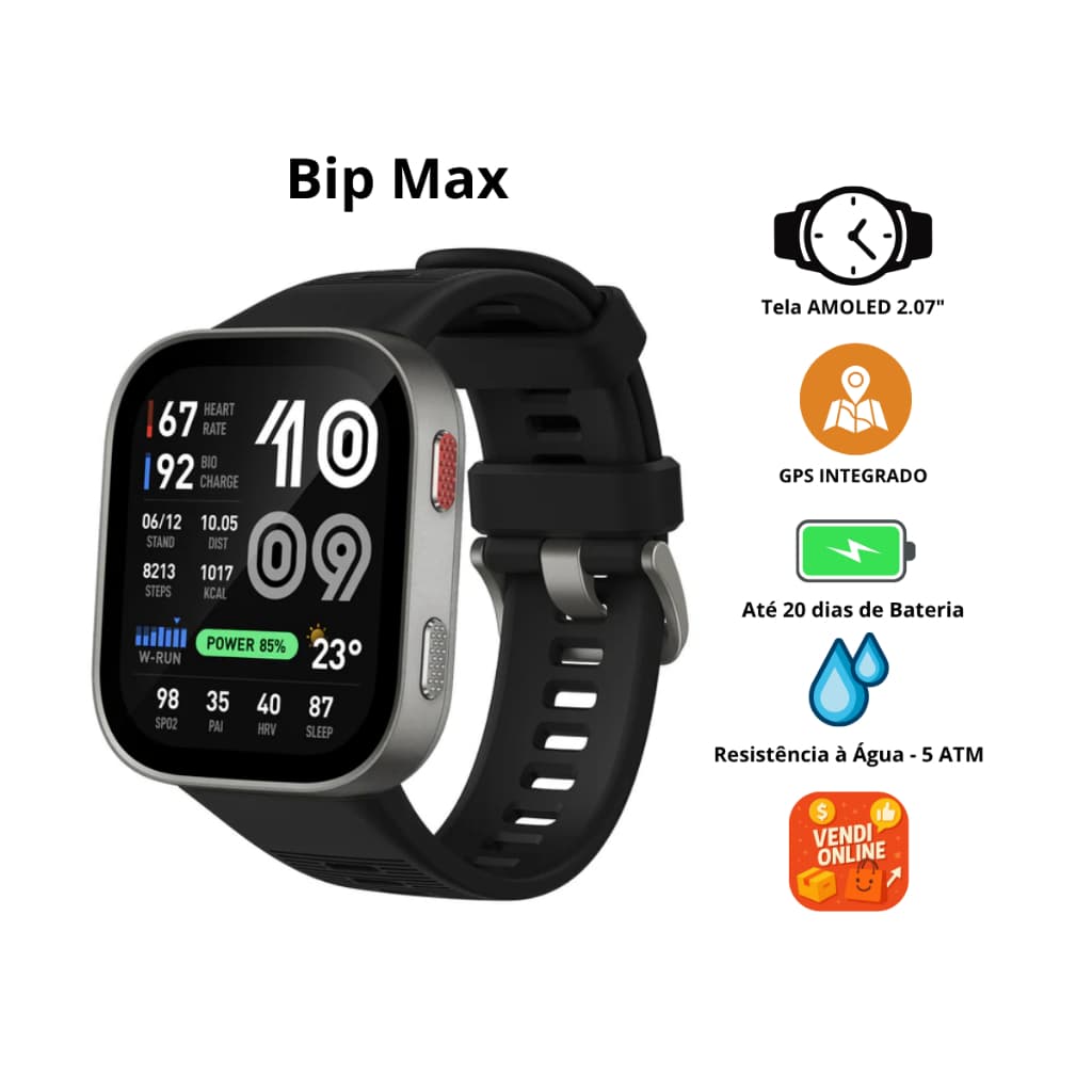 Relógio Smartwatch Amazfit Bip Max  - AMOLED | GPS | Bluetooth | Resistente à Água 5ATM | 150+ Esportes