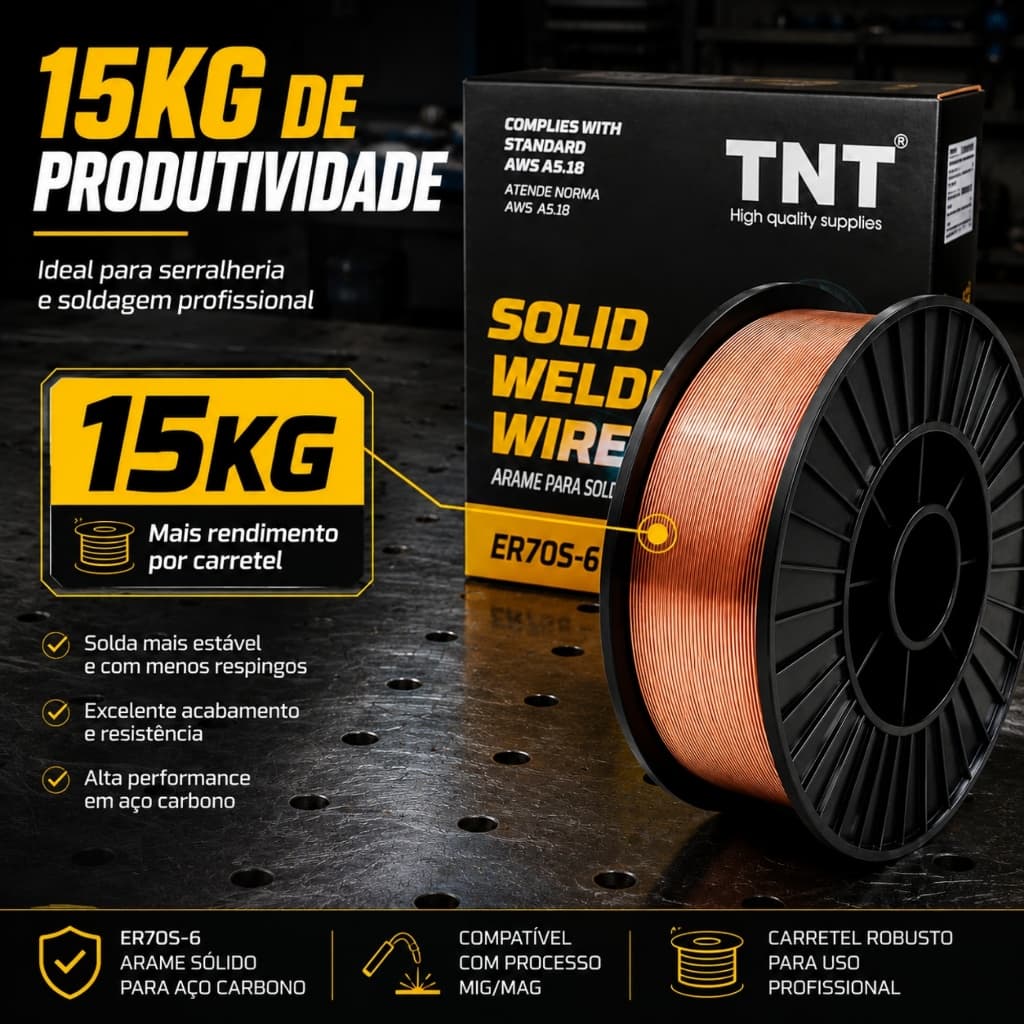 Arame para Solda Mig 1,2 MM Rolo Plástico 15 KG ER70S-6 TNT