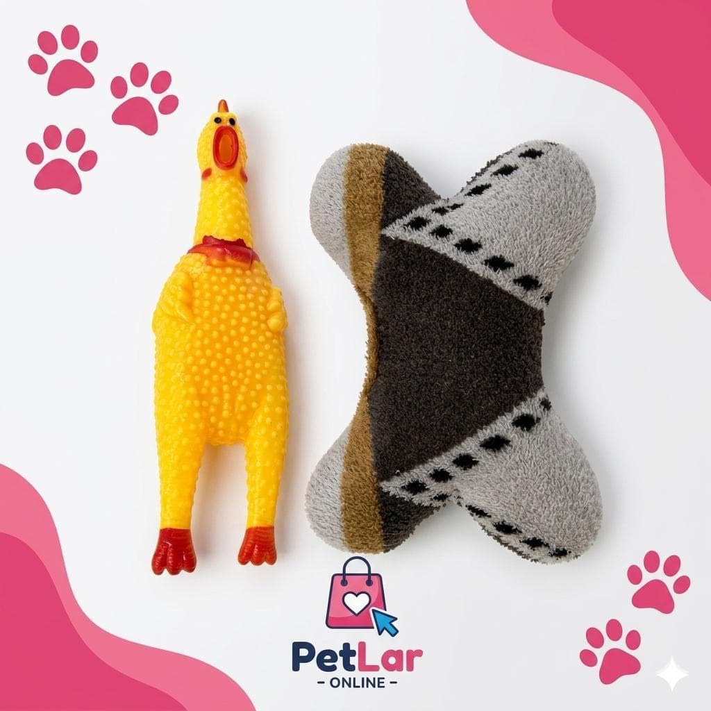 Kit Anti Estresse Brinquedo Mordedor Galinha + Osso Pelúcia Mordedor Anti Ansiedade Pet