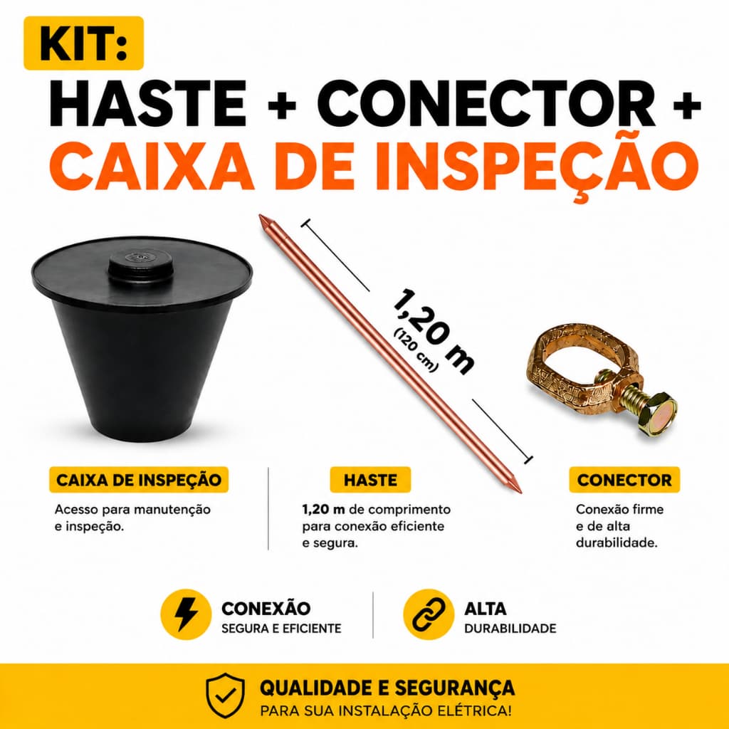 HASTE TERRA 10mm x1,2mt + CONECTOR E CAIXA DE INSPEÇÃO CONICA