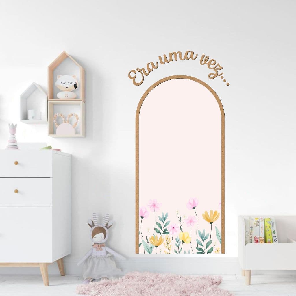Adesivo de Parede Infantil Arco Romano Moldura Frase Floral decoração quarto de bebê