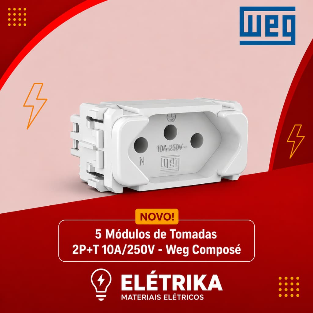 5 Módulos de Tomadas 2P+T 10A/250V - Weg Composé