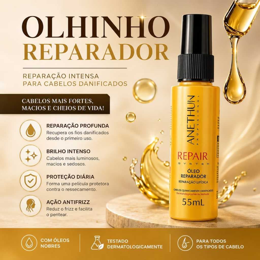 Óleo Reparador Aneethun Repair System 55ml Antifrizz Brilho Intenso Reparação Capilar