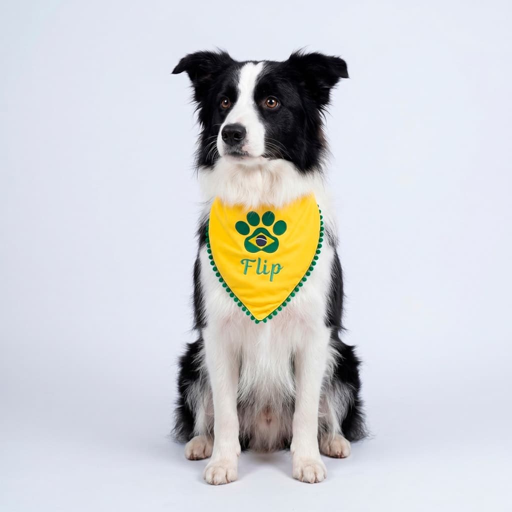 Bandana Pet Temática Copa Personalizada Nome Com Botões De Pressão Ajustáveis E Forro Macio