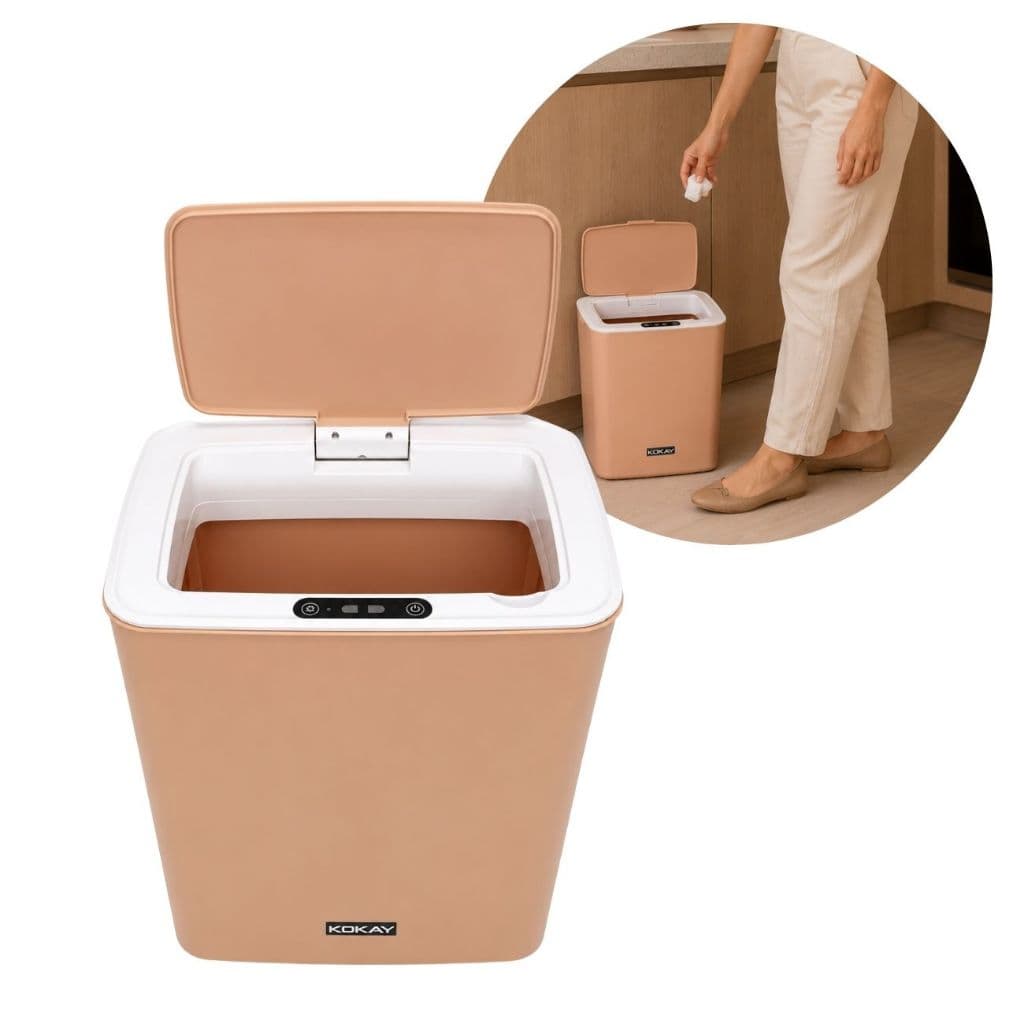 Lixeira Automática Sensor Inteligente 14L Moderna Rosa Nude Banheiro Escritorio Sala Quarto Bebê Média 30cm