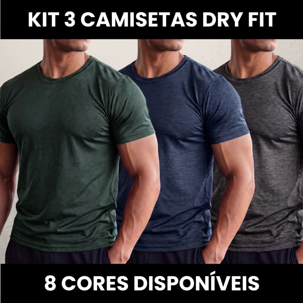 Kit 3 Camiseta Dry Fit Mesclado para Academia Não Transpira Confortável