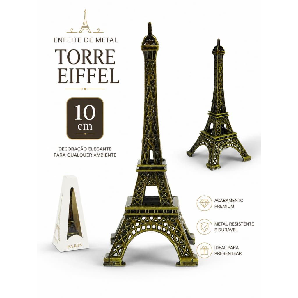 Enfeite Torre Eiffel de Metal 10cm Decorativo Paris Miniatura Premium