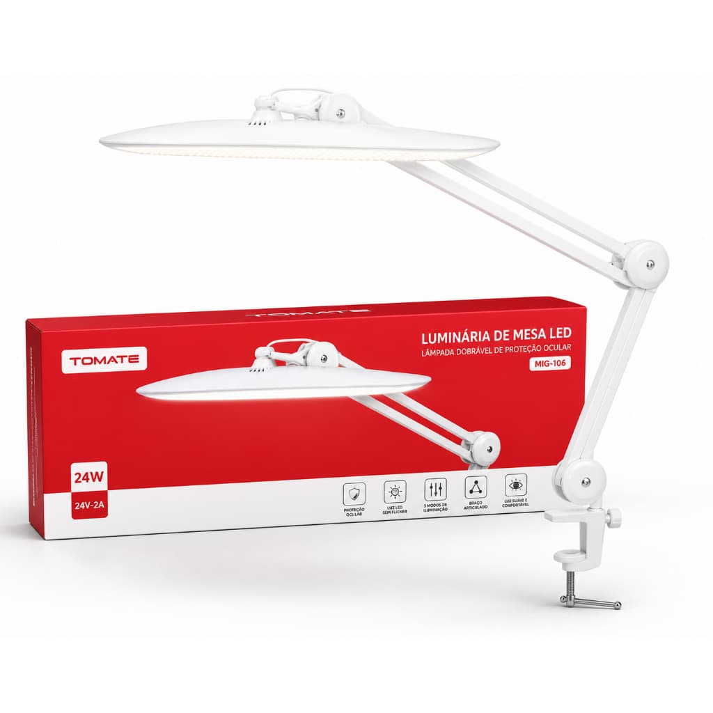 Luminária De Mesa Led Articulada 24w Bivolt Tomate MLG-166 Branco