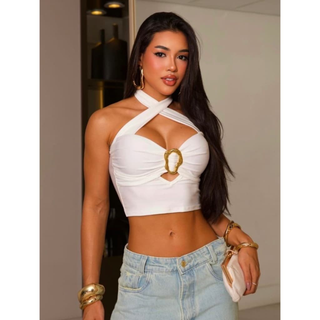 Cropped Feminino em Suplex com Bojo, Fivela Orgânica e Multi Amarração 2 em 1