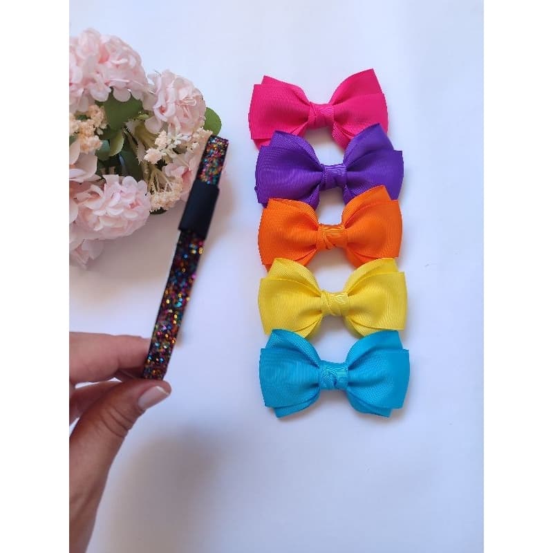Kit 5 Laços de Cabelo para Meninas + Tiara Adaptável | Acessórios Infantil | Envio Imediato
