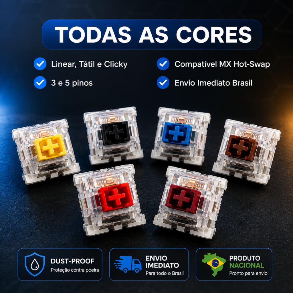 Switch Outemu para Teclado Mecânico rgb - Diversas Cores: Azul, Vermelho, Marrom, Verde, Roxo