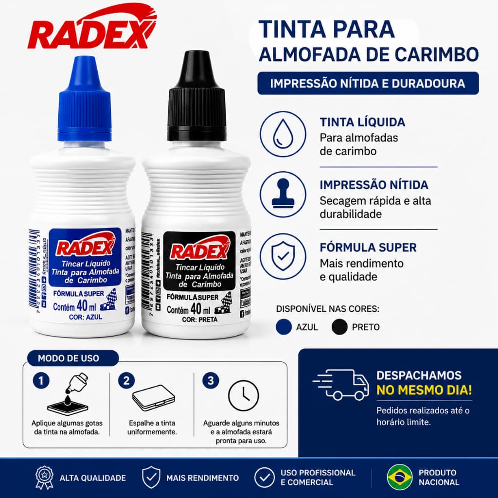 Tinta para Almofada de Carimbo Radex Original  Recarregável Rende Muito Envio Imediato