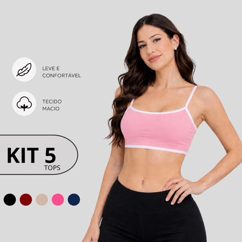 KIT 5 Tops Costa Nua BICOLOR treino academia básico