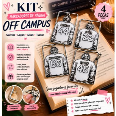 KIT 4 Marcadores de Página Off Campus | Garrett Logan Dean Tucker | Presente Leitora