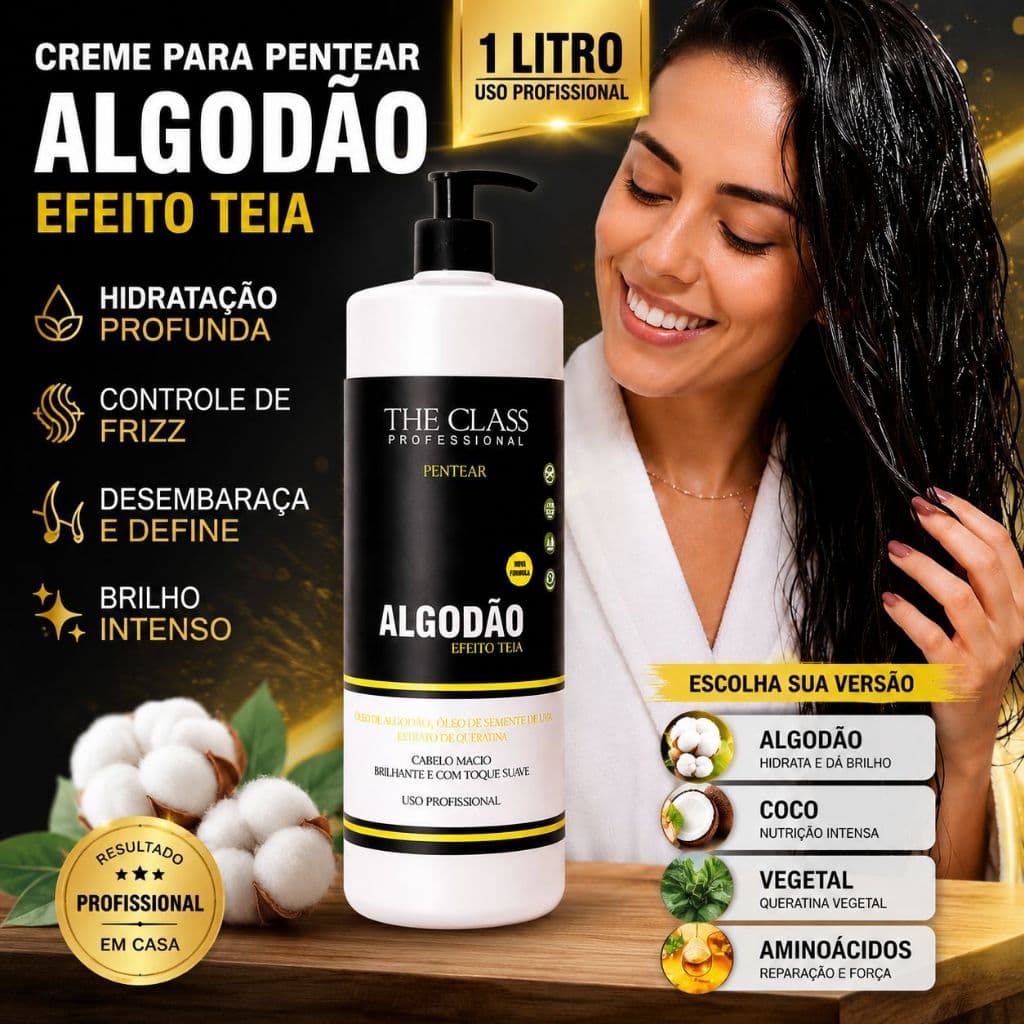 Creme Para Pentear Efeito Teia 1L Hidratação Anti Frizz Brilho Intenso Maciez Profissional