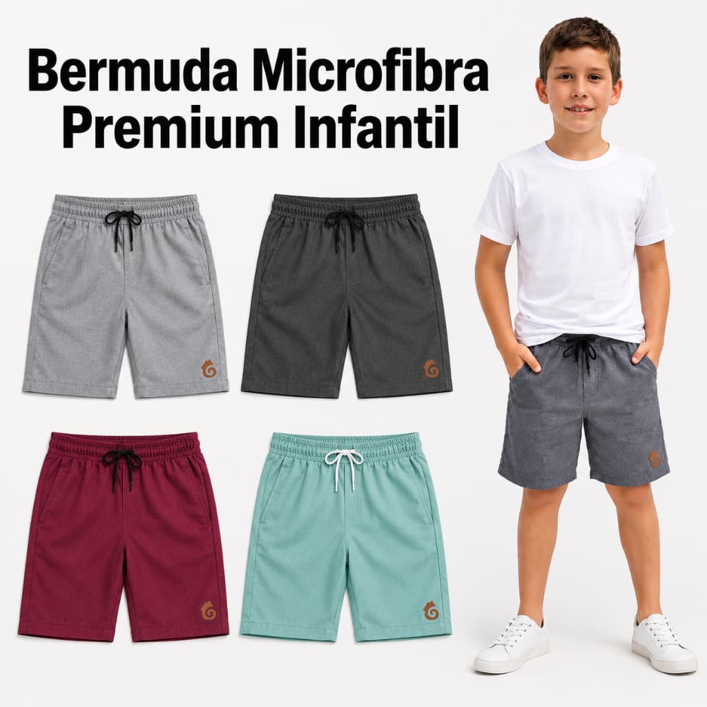 Bermuda Menino Microfibra Premium Infantil Masculina Alta Qualidade